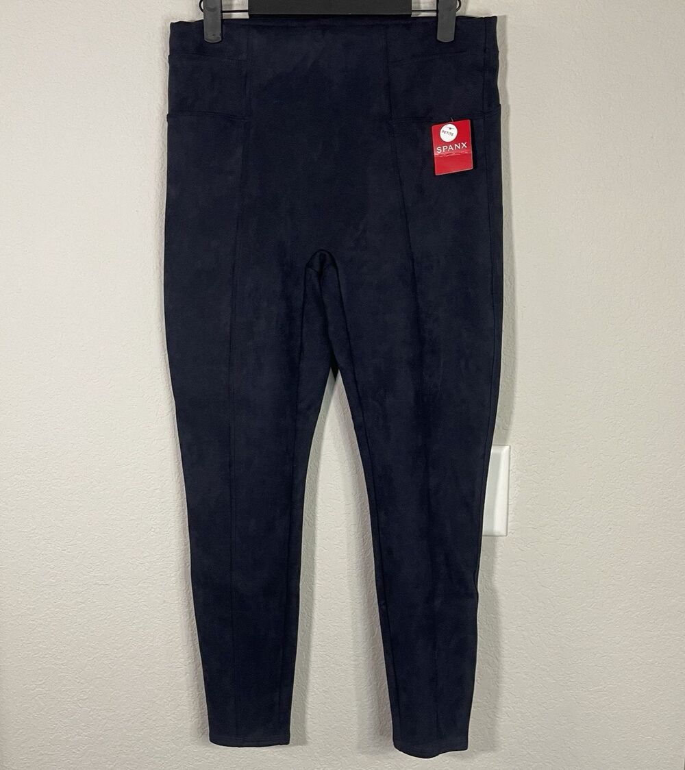 Spanx Womens Pants Classic Navy Size Large Faux Suede Leggings Polyester Blend